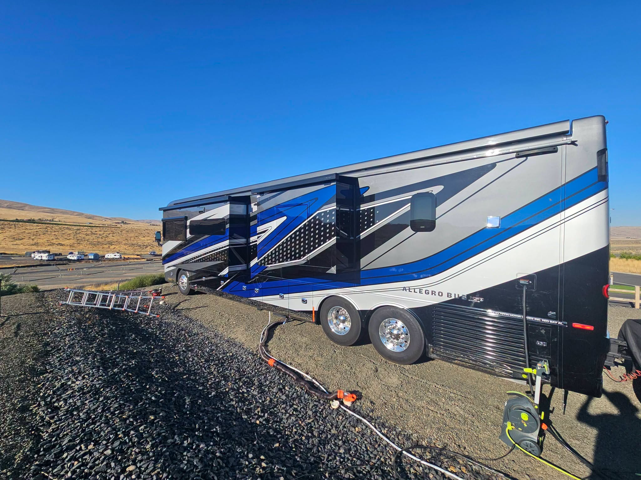 Tiffin motorhome receiving mobile RV detailing